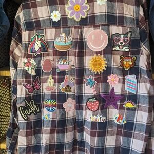 Old Navy Burgundy and White Checkered Shirt